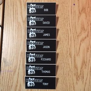 New Hooters Mens Name Tags Black Choose 1 from the Many Names